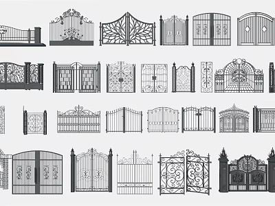 Various Decorative Gate Designs In Black And White Line Art Illustrations 3d model