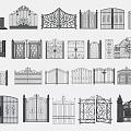 Various Decorative Gate Designs In Black And White Line Art Illustrations