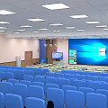 School Auditorium Featuring Blue Seats Large Screen Bright Lighting And Windows 3d model