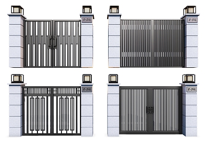 Modern Courtyard Door Double Open Garden Iron Gate Country Yard Gate Courtyard Double Open Door Outdoor Double Open Door 3d model