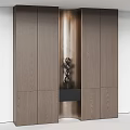 Elegant Modern Wardrobe Design With Light Wood Texture Black Panel And Metallic Handles