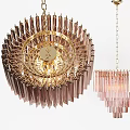 Pink Crystal Chandelier with Golden Frame Multiple Pendant Strands Hanging Chain Design Elegant Lighting Fixture