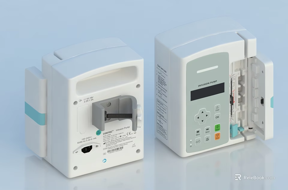 Medical Infusion Pumps Two White Units Digital Display Control Panel Open Structure Showing Internal Components 3d model