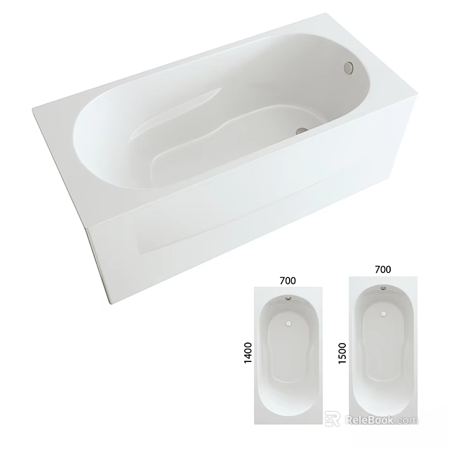 Modern White Freestanding Bathtub Design With 700mm by 1500mm Dimensions And Smooth Surface 3d model 