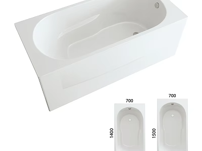 Modern White Freestanding Bathtub Design With 700mm by 1500mm Dimensions And Smooth Surface 3d model