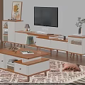 Modern White And Wood TV Stand With Storage Drawers Cabinets And Decor