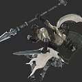 Dynamic Game Movie Warrior Character Holding Spear Shield and Sword in Battle Pose