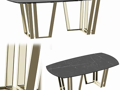 Modern Dining Table With Black Marble Top And Gold Metal Legs Design 3d model