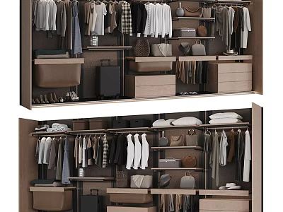 Organized Modern Closet Interior Design With Hanging Clothes Shelves Drawers And Shoe Storage 3d model