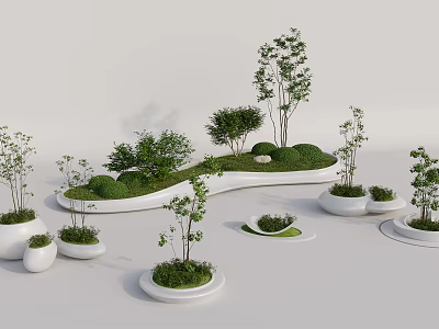 Modern Tree Planters With Various Green Plants Shrubs And Small Trees 3d model