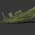 Detailed Underwater Shipwreck Wreckage Model With Rusty Hull And Marine Plants