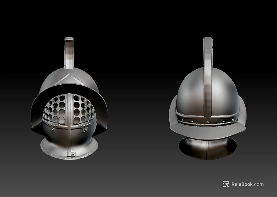 Two Metal Helmets With Perforated Face Mask And Smooth Surface Design 3d model 
