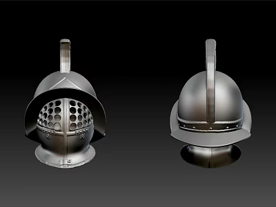 Two Metal Helmets With Perforated Face Mask And Smooth Surface Design 3d model