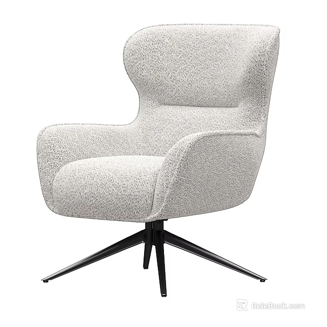 Modern Accent Chair With Soft Plush Fabric Curved Backrest And Metal Base Design 3d model 
