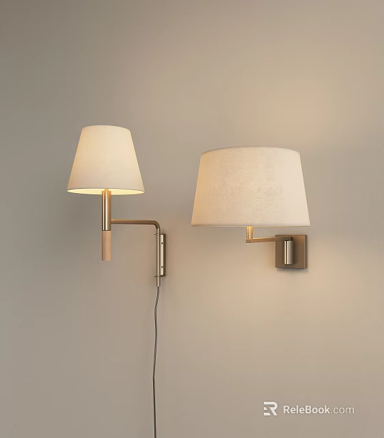Modern Wall Lamps With White Fabric Lampshades Metal Arms Warm Lighting 3d model 