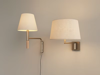 Modern Wall Lamps With White Fabric Lampshades Metal Arms Warm Lighting 3d model