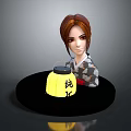 3D Game Movie Character With Brown Hair Wearing Kimono Holding Yellow Lantern With Chinese Characters