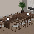 Spacious Office Meeting Room With Long Wooden Table Chairs Laptops And Potted Plant