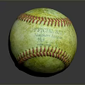 Worn Green Vintage Baseball With Red Stitching On Dark Reflective Surface 3d model