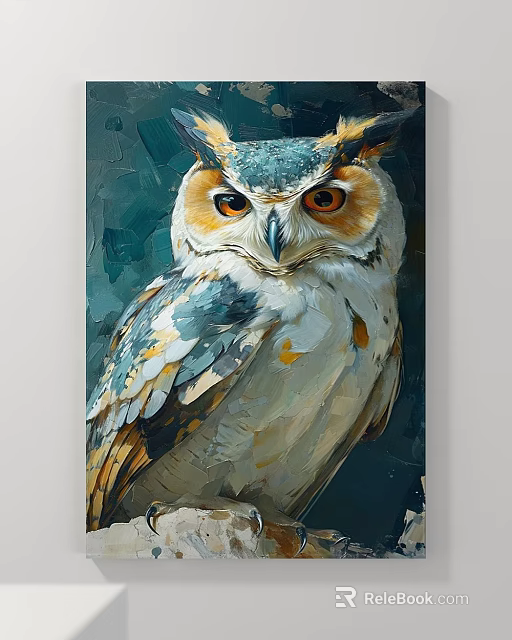 Vibrant Owl Oil Painting With Blue Brown Feathers And Realistic Details 3d model 