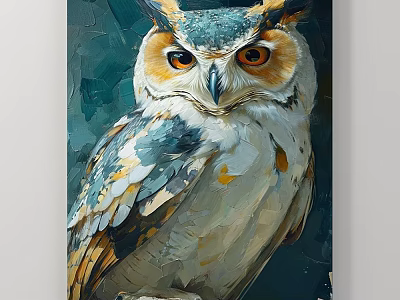 Vibrant Owl Oil Painting With Blue Brown Feathers And Realistic Details 3d model