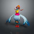 Cartoon Flying Animal With Orange Goggles Red Scarf Blue Body Yellow Belt And Orange Feet