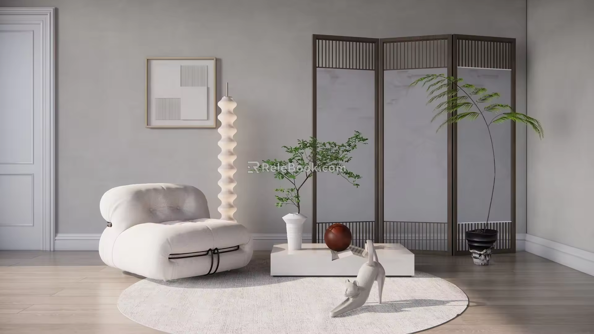 Modern Single Sofa Casual Single Sofa Coffee Table Floor Lamp Screen Combination 3d model