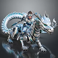Futuristic Silver Blue Mythical Dragon With Armored Rider And Mechanical Details