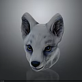 White Fur Fox Creature Character Head 3D Model With Blue Eyes