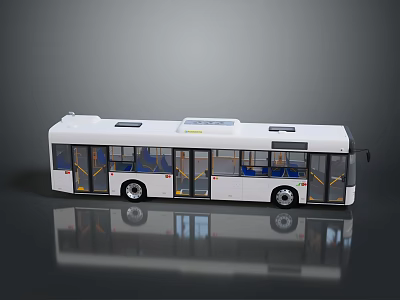 Modern White Public Transport Bus With Blue Seats And Large Windows 3d model