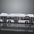 Modern White Public Transport Bus With Blue Seats And Large Windows