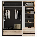 Modern Closet Interior With Hanging Clothes Shelves Shoes Storage Boxes And Drawers