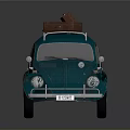 Vintage Green Beetle Car With Brown Suitcases On The Roof