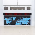 Modern Front Desk Reception With Spacious Lobby Large World Map Backdrop And White Architectural Design 3d model
