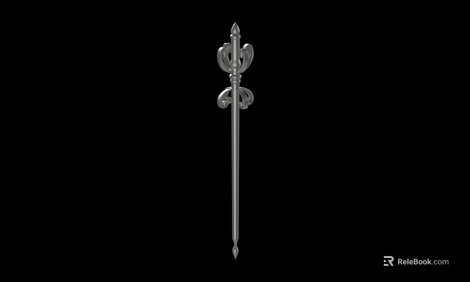 Ancient Handcrafted Silver Spear with Decorative Head and Ornate Long Shaft Design 3d model 