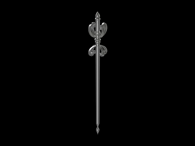 Ancient Handcrafted Silver Spear with Decorative Head and Ornate Long Shaft Design 3d model