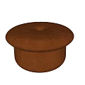 Modern Round Brown Sofa Stool With Stitched Design And Velvet Upholstery