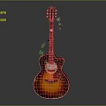 Acoustic Guitar with Gradient Brown to Orange Body and Green Leaf Neck Decorations