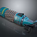 Futuristic Turquoise Motorcycle With Spiked Body And Yellow Stripe Mechanical Design