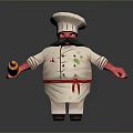 Cartoon Chef Character With Chef Hat Mustache White Uniform Red Belt Holding Bread