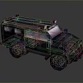 Pixel Art Military Vehicle Dark Colored Body with Large Tires and Roof Equipment
