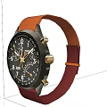 Luxury Black Dial Wristwatch With Brown Leather Strap Golden Hands And Chronograph Function