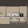 Minimalist Modern Kitchen Interior With Light Wood Cabinets Island Counter Dining Table And Pendant Lights