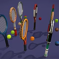 Colorful Tennis Rackets With Different Styles And Tennis Balls As Sports Equipment