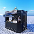 Coffee And Craft Beer Stand With Blue Awning And Beverage