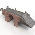 Stone Brick Arch Bridge Structure With Stairs Railings And Overgrown Plants