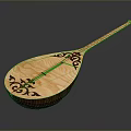 Wooden Stringed Musical Instrument with Carved Floral Patterns Pear Shaped Body and Long Neck