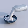 Transparent Bottle Pouring White Powder Into Blue And White Beverage Bowl