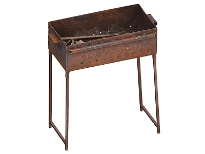 Rusty Metal Grill Stand With Vintage Design For Outdoor Cooking Four Legs And Open Top 3d model