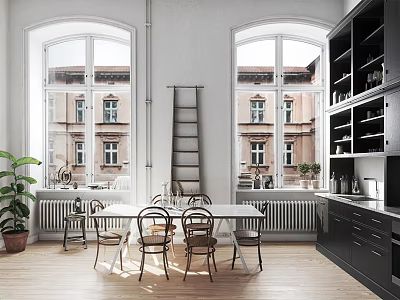 Modern Restaurant Interior Design With Open Kitchen And Comfortable Dining Area 3d model